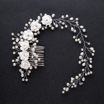 Bridal Wedding Crystal Bride Hair Accessories Pearl Flower Headband Handmade Hairband Beads Decoration Hair Comb For Women daiiibabyyy